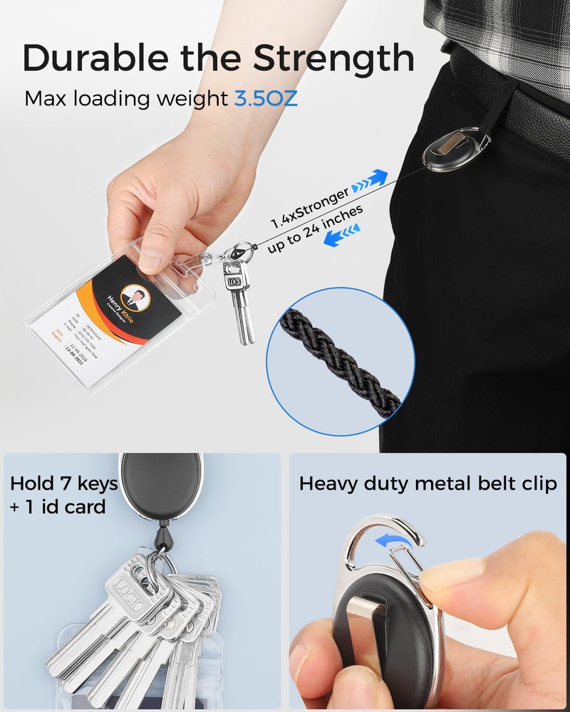 KTRIO ID Badge Holders with Metal Clip and Keyring - Vertical Clear Plastic ID Card Holders (2.5" x 3.4") - Retractable 24" Pull Cord for Office, School, 2 Pack - Image 2